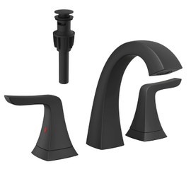 VXV Matte Black Bathroom Sink Faucet 3 Hole Widespread, 8 Inch Vanity Faucet with Pop-Up Drain & Pre-Attached Supply Lines for Easy DIY Installation, Faucet for Bathroom Sink, RV