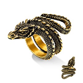 Bestlye Vintage Retro Dragon Ring Men Women Gothic Jewelry Retro Animal Fashion Personality 18K Gold Plated Dragon Finger Wrap Ring, Gothic Fashion Rings Size 8