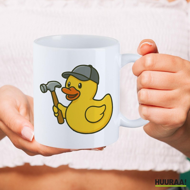 Huuraa Tasse Quietscheente Handwerk Comic Gummiente Geschenk 330ml Weiß Quietscheente