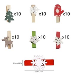 60pcs Christmas Pegs Wooden Decorative Pegs Christmas Mini Wooden Pegs Clips Clothes Pegs Clips Advent Calendar DIY Photo Pegs for Christmas Tree Hanging Photo Party Decoration