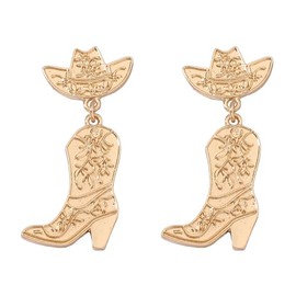 Enamel Western Boots Hat Dangle Earrings Retro Cowgirl Cowboy Boot Drop Earrings Charm Jewelry Gifts for Women-Gold