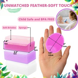 Cradle Cap Brush and Comb Set - Baby Sponge for Bathing Newborn Bath Essentials | Scalp Scrubber Treatment Set of 6 (Pink)