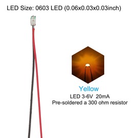 PATIKIL 0603 Pre-Wired Micro LED, 12 Pcs 3-6V Pre-soldered Mini Light Emitting Diodes Surface Mount Device for Model Building, DIY, Science Projects, 9.8" Length, Yellow