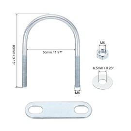 sourcing map Round U-Bolts, 2 Set 50mm Inner Width 80mm Length M6 Zinc-Plated Carbon Steel U Clamp Bolt with Nuts and Plates, for Boat Trailer