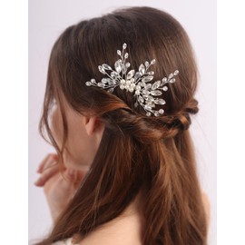 BERYUAN Bridal Pearls Rhinestone Hair Comb Pearls Rhinestone Beads Side Comb Silver Gold Wedding Headpiece Handmade Pearls Wedding Hair Comb for Women (silver)