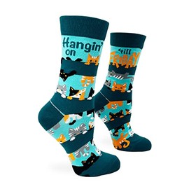 Fabdaz Hangin' on Till Friday Funny Cats Novelty Crew Socks for Women