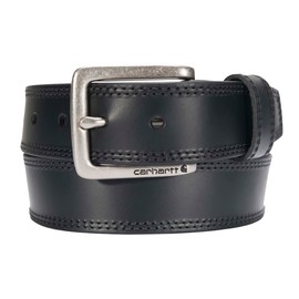 Carhartt Men's Rugged Leather Engraved Buckle Belts, Black w/Brushed Roller Finish, 52