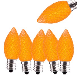 Jawtach C7 LED Christmas Light Bulbs - 5 Pack C7 LED Bulbs Orange - 0.5W for Outdoor String Lights, Holiday Decoration