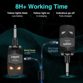 LEKATO Wireless Guitar System 2.4GHz Audio Guitar Transmitter Receiver with 4 Channels Rechargeable Guitar Wireless System for Guitar Bass Electric Instruments Practise/Performance(WS-80)