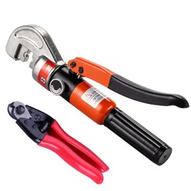 Senmit 10 Ton Hydraulic Cable Crimper Hand Tool for 1/8, 3/16 Stainless Steel Cable Railing Fittings, Heavy Duty Head, Come with 8 Pairs Dies and Cable Cutter