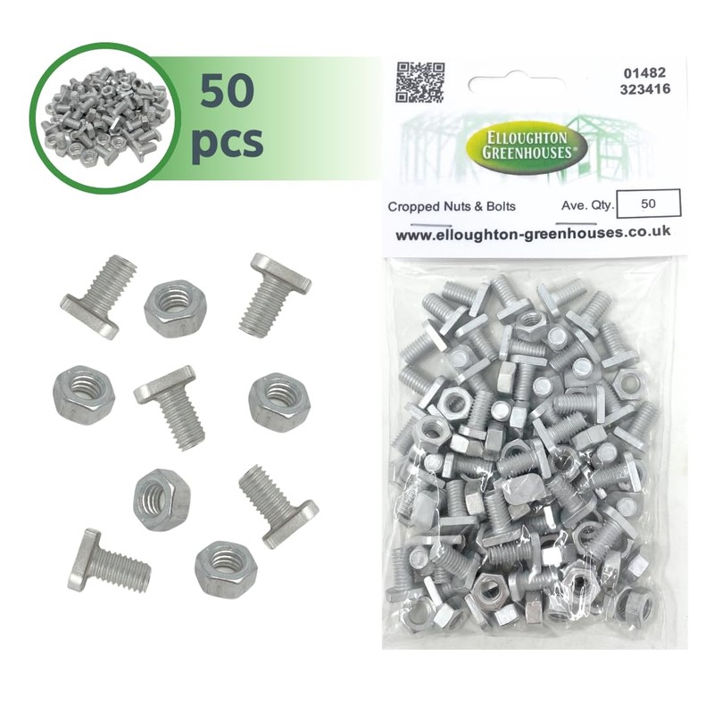 50 Cropped Head Aluminium Greenhouse Nuts & Bolts Genuine Elite