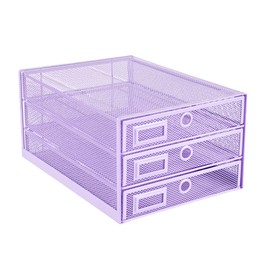 Annova Desk Organizer Wire Mesh 3 Tier Sliding Drawers Paper Sorter/Multifunctional/Premium Solid Construction for Letters, Documents, Mail, Files, Paper, Kids' Art Supplies (Light Purple)