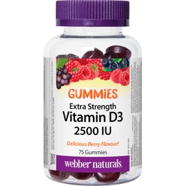 Webber Naturals Vitamin D3 2,500 IU, 75 Gummies, For Healthy Bones, Teeth, and the Maintenance of Good Health, Gluten and Diary Free, Non-GMO