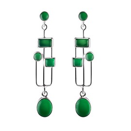 Franki Baker Arts & Crafts Style Green Onyx Gemstone & 925 Sterling Silver Long Earrings