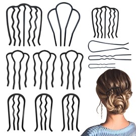 YONOY 12 Pcs Metal Hair Side Combs Fork Clip Teeth for Updo Bun, U-Shape Teeth Styling Tools Messy Bun Maker Vintage Hairstyle Hair Pins Stick