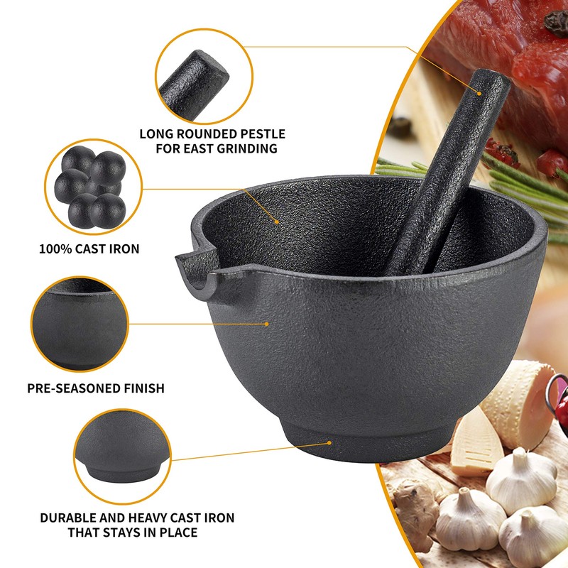 Velaze Cast Iron Mortar and Pestle Tool Set, 6.5 inch