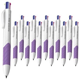 12 x Papermate InkJoy Quatro Retractable Ballpoint pens, 1.0mm Medium Point, White/Purple - Loose in Plain Packaging