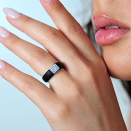 Rinfit Womens Silicone Wedding Ring - Engagement Ring for Women - Promise Rings for Her with Cubic Zirconia - Black & Silver, Size 10