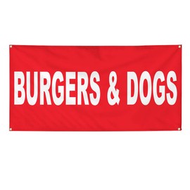 Vinyl Banner Multiple Sizes Burgers Dogs Red Background Food Bar Restaurant Truck Restaurant & Food Outdoor Weatherproof Industrial Yard Signs 10 Grommets 60x144Inches