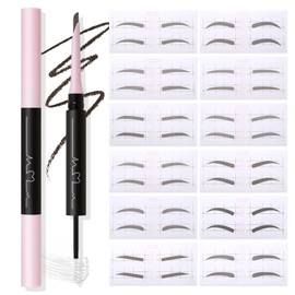 GEUUFEA Eyebrow Pencil and Gel Duo, Multi Use Eyebrow Gel, 2-in-1 Brow Pen and Brow Gel Shaping, 104pcs Adjustable Eyebrow Stamp Stencil Kit, Smudge-proof Long-Lasting Hold Brow Pen