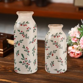 Ninehaoou 2 Pcs Ceramic Small Vase Rustic Farmhouse Vase Boho Vases Home Decoration for Your Kitchen Bedroom Office Bathroom & Shelf Centerpiece Table Decorative(Simplicity)