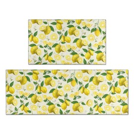 Ghroiep 2 Piece Lemon Kitchen Decor Rugs Set, Farmhouse Country Kitchen Rugs and Mats Non Skid Washable Absorbent Microfiber Kitchen Accessories Decoration Floor Mats 17"x47"+17"x30"