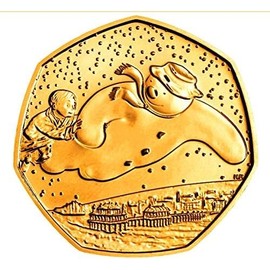 24k Gold Plated 2018 40th Anniversary of The Snowman Brilliant Uncirculated Christmas 50p Fifty Pence Coin with Capsule Holder in a Pouch Wallet