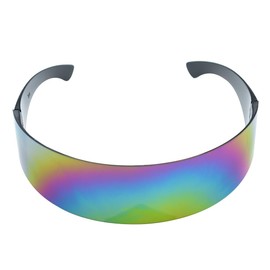 Sarini Futuristic Narrow Cyclops Silver Color Mirrored Lens Visor Sunglasses Fancy Dress Costume