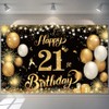 Yontree Happy 21st Birthday Banner - Gold 1.1 x 1.8m Backdrop for Boys & Girls, 21 Years Old Anniversary Party Supplies (Black & Gold)