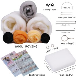 SHWAKK Needle Felting Kit, 2 PCS Animals Needle Felting Set with Instructions, Needle Felting Pad, Felting Wool, Felting Needles, Keychain and Split Ring