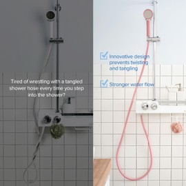 BODIBEAM Shower Hose Extra Long 79 Inches Soft PVC with Automatic Residual Water Discharge, 360 Degree Rotation, Replacement Hand Held Shower Hose for Shower Head, Peony Pink