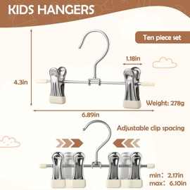 Mity rain10-Pack Baby Hangers - 360° Rotatable Silicone Clip Kids Pants Hangers, Space-Saving Toddler Clothes Hangers,Premium Stainless Steel, Ideal for Newborn & Children Wardrobe Organization.