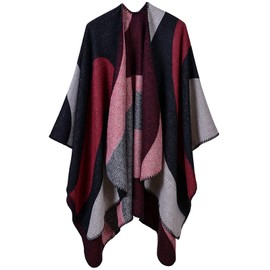 Vocanbomor Women's Shawls and Wraps Open Front Poncho Cape Winter Sweater, L3-Cherry