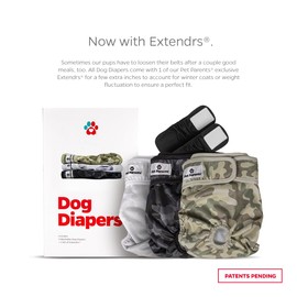 Pet Parents® Washable Dog Diapers (3pack) + Extendrs® of Durable Doggie Diapers, Premium Dog Diapers Female & Male (Medium, Camo)