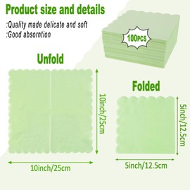 OLIVBIN 100 packs Sage Green cocktail napkins 2 layers of sector dessert napkins folded 5 x 5 inches disposable napkins，suitable for dinner wedding birthday party anniversary restaurant bar picnic