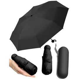 Travel mini umbrella, Small Compact UV Umbrella with Protective Case, Lightweight Tiny Pocket Umbrella for Purse, Sun & Rain Umbrellas Mini Travel Windproof Umbrella with 95% UV Protection (Black)