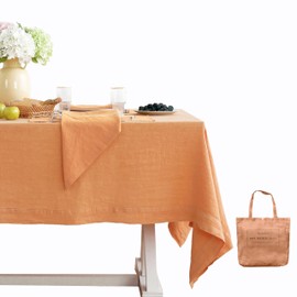 L Linen World Vintage Tablecloths 60x90 Inch,100% French Linen Tablecloth,Classic Vintage Washed Table Cloths for Kitchen,Outdoor,Weddings,Decorative Valentine Easter,Pale Peach