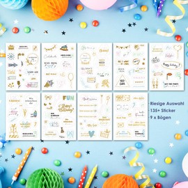 BIROYAL Birthday Stickers (120+ Designs) | Stickers for Guest Book Birthday, Photo Album, Birthday Cards & Gifts | Birthday Decoration Full of Love for Adults and Children | 9 Sheets
