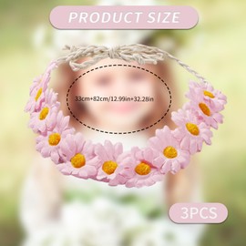 3Pcs Daisy Flower Headband, Multicolour Flower Hair Wreaths, Crown Boho Floral Headband, Festival Hair Accessories for Bridal Women Girls Beach Festival Wedding Party (Rose - Blue - Pink)