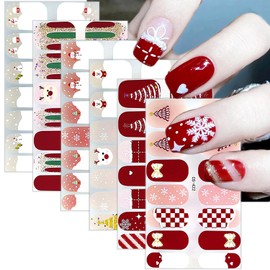6 Sheets Christmas Nail Stickers Full Nail Wraps Self-Adhesive Winter Snowflake Gel Nail Polish Strips Christmas Tree Snowman Reindeer Designs Gel Nail Stickers Xmas Nail Warps for Women Holiday Decor