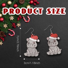 AOVNA 2 Pairs Christmas Wooden Earrings Cute Santa Hippo Christmas Earrings Dangle Drop Holiday Earrings for Girls Women Christmas Jewelry Gifts