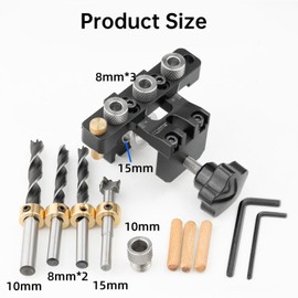 3-in-1 Drilling Template Furniture Construction, Wooden Dowel Drilling Template with 8/10/15 mm Dowel Holes Positioning Clip Adjustable Drill Perforator for Woodworking DIY Panel Furniture Installation