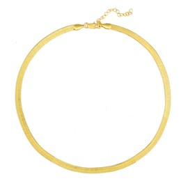 14K Gold Plated Snake Chain Necklace for Women,Adjustable 3MM Flat Snake Calvice Herringbone Chain Choker Necklace Dainty Jewelry Adjustable