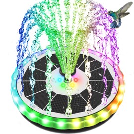 SZMP Solar Fountain, Upgrade 4W Solar Bird Bath Pimp with 4000mAh Battery, Color LED Lights, Outdoor Solar Powered Water Fountain Pump with 7 Nozzles and 4 Fixers for Garden (Multi-Color)
