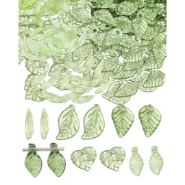 UYRVAPE 300 Pieces Clear Leaf Pendants Clear Acrylic Green Charms Bead Caps Flower Pattern for DIY Jewelry Bracelet Necklace Earrings Plastic