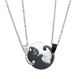 Stainless Steel Cat Kitty Necklace for Women Men Matching Cat Love Heart Yin Yang Necklace for Couples Friendship Jewelry Gift