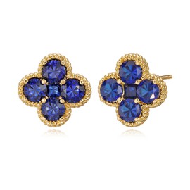 TONTMY STUDIOS Gold Stud Earrings for Women Trendy 14K Gold Plated Dainty Small Blue Flower Cubic Zriconia Clover Studs September Birthstone Earrings Jewelry for Women Birthday Gifts