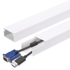 HARFINGTON 5pcs Cord Hider Wall 15inx0.94inx0.55in (LxWxH) PVC Cable Cover Self Adhesive Wire Hider Wall Mounted TV Cable Raceway for Cables Management (75in Total Length),White