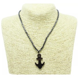 Unbranded New Hematite Anchor Pendant Necklace with Barrel Clasp #N2752