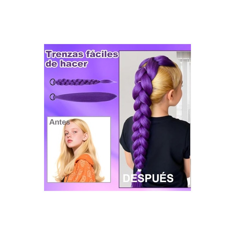 4 Paquetes Extensiones Cabello Morado 60cm Preestirado Trenzas Cosplay